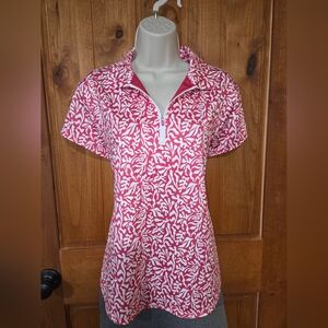 Chico's Pink and White Leaf Print Top